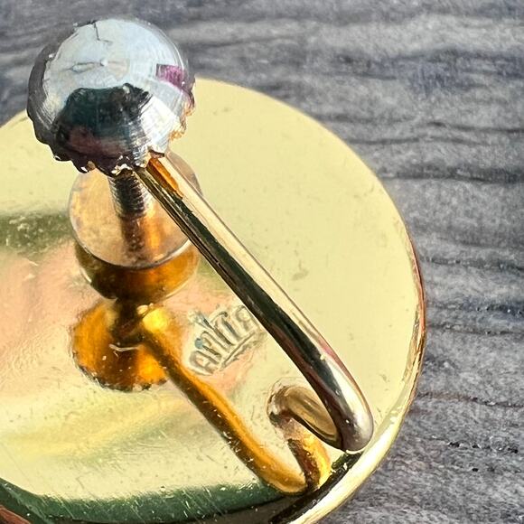 Vintage Amita Signed Black and Gold Damascene Tulip Screw back earrings - Picture 4 of 9